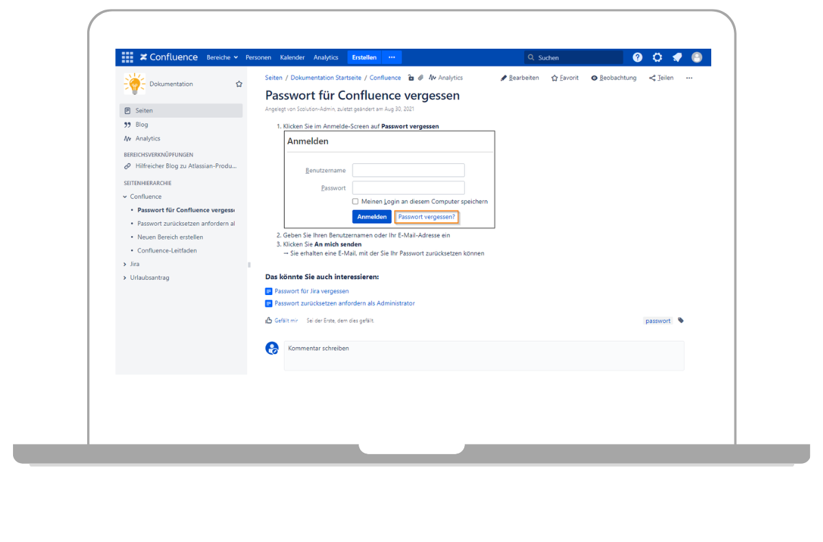 Atlassian Confluence bietet eine moderne und übersichtliche Benutzeroberfläche