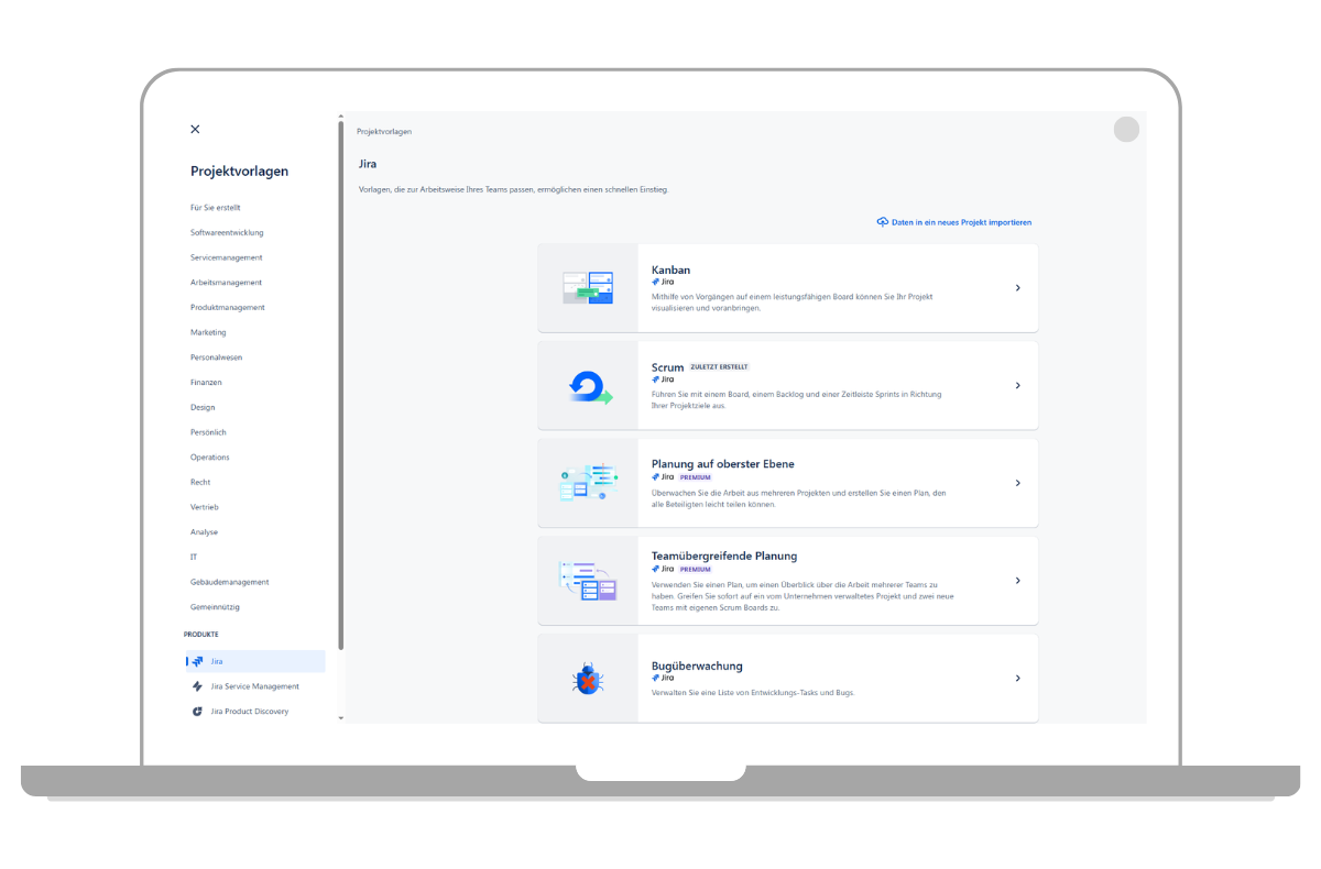 Jira Cloud Projektvorlagen