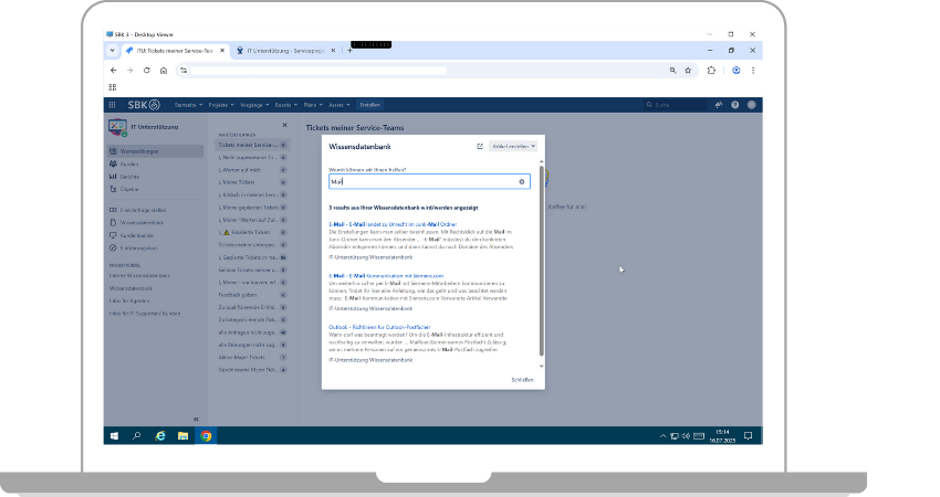 Suche in der Wissensdatebank mit Ergebnisvorschlägen