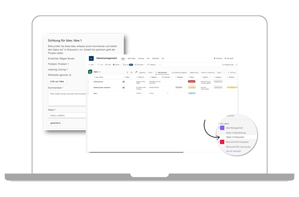 Ideen sichten und kommentieren mit dem Microsoft 365 Ideenmanagement