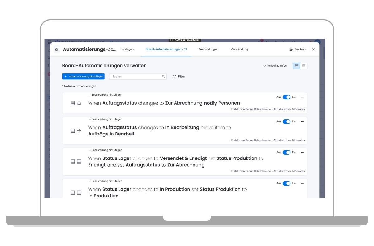 Ansicht Automatisierungen in monday.com Work Management