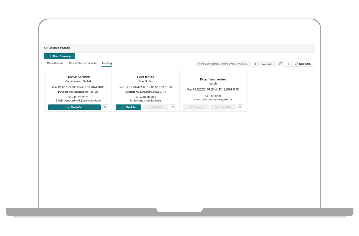 Check-In und Check-Out: Nutzen Sie die filter- und durchsuchbare Besucher-Liste