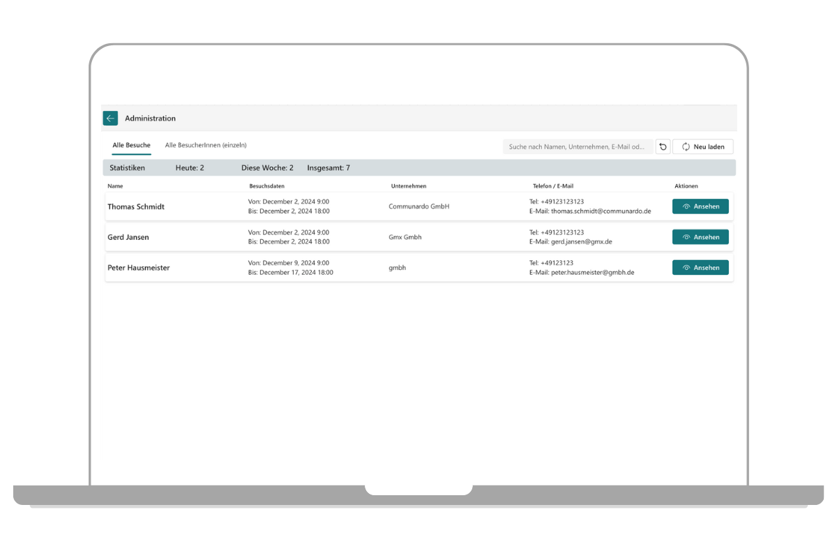 Werten Sie die Daten der Besucher einfach aus mit der Besuchermanagement-Lösung