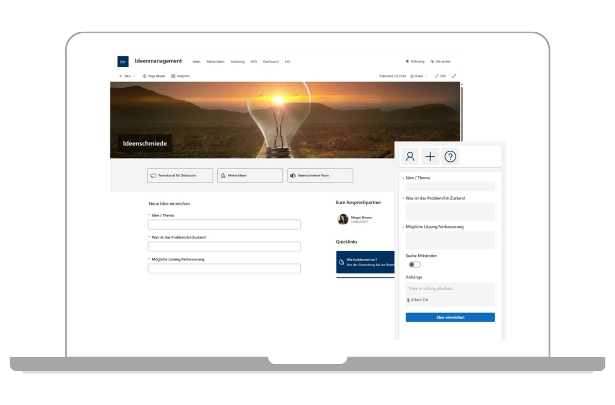 Browserbasierte Lösung mit Ideenmanagement Microsoft 365