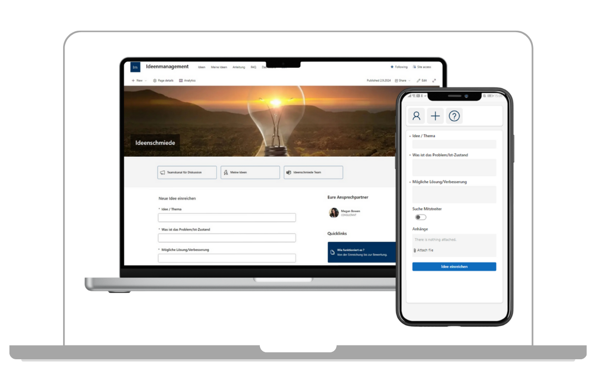 Browserbasierte Lösung mit Ideenmanagement Microsoft 365